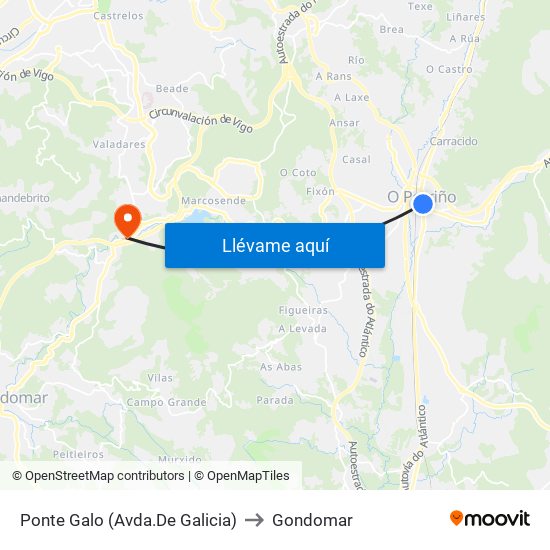 Ponte Galo (Avda.De Galicia) to Gondomar map