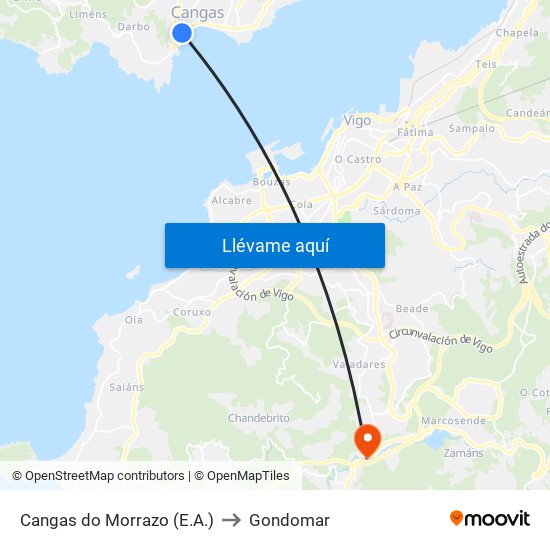 Cangas do Morrazo (E.A.) to Gondomar map