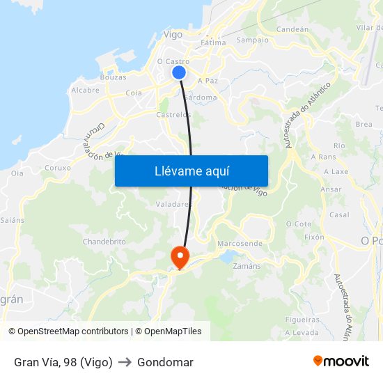 Gran Vía, 98 (Vigo) to Gondomar map