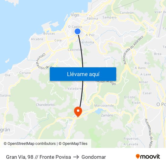 Gran Vía, 98 (Vigo) to Gondomar map