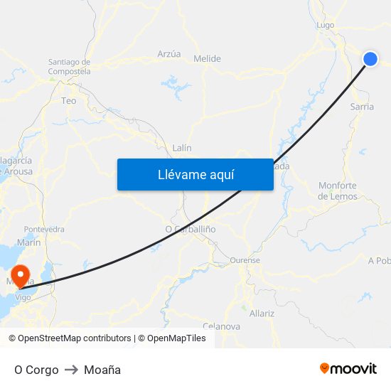 O Corgo to Moaña map