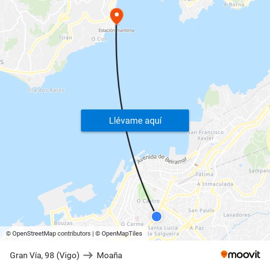 Gran Vía, 98 (Vigo) to Moaña map