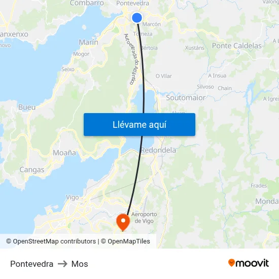 Pontevedra to Mos map