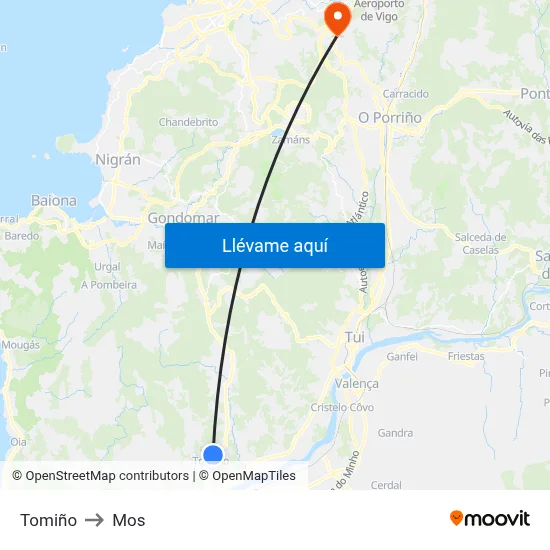 Tomiño to Mos map