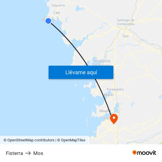 Fisterra to Mos map