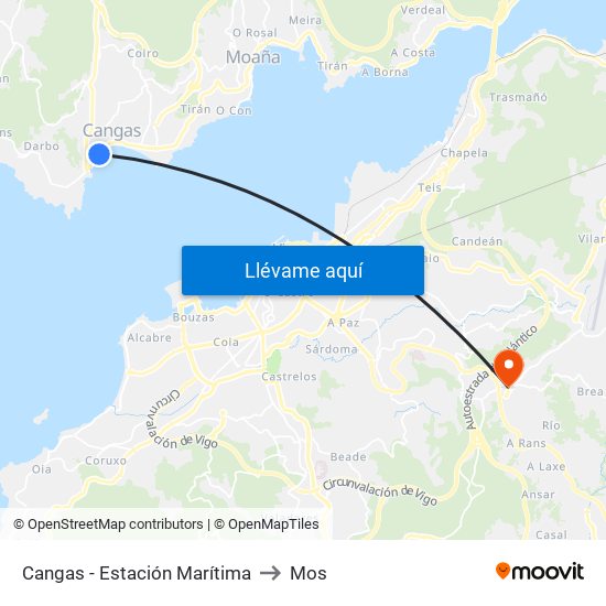 Cangas - Estación Marítima to Mos map