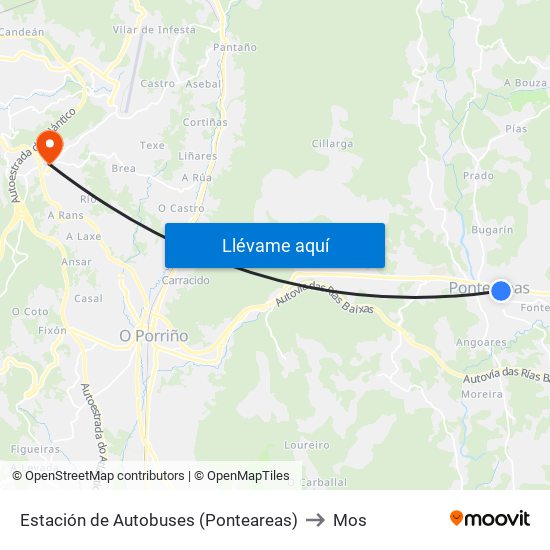 Estación de Autobuses (Ponteareas) to Mos map