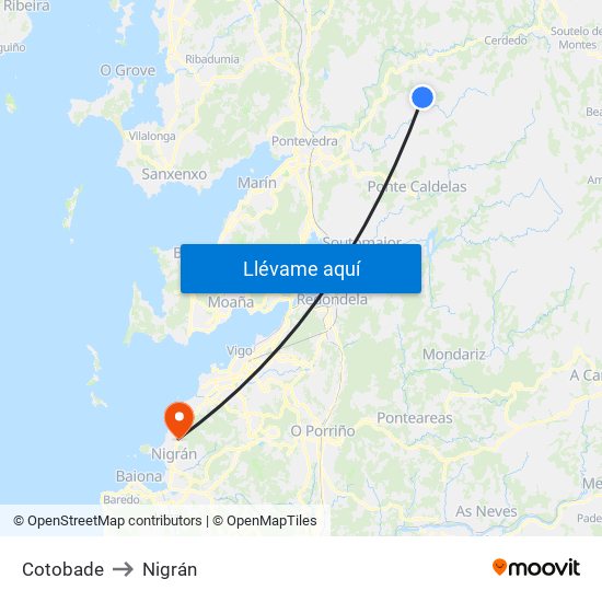 Cotobade to Nigrán map