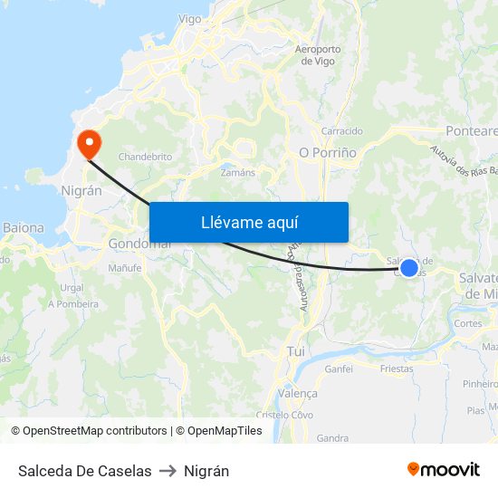 Salceda De Caselas to Nigrán map