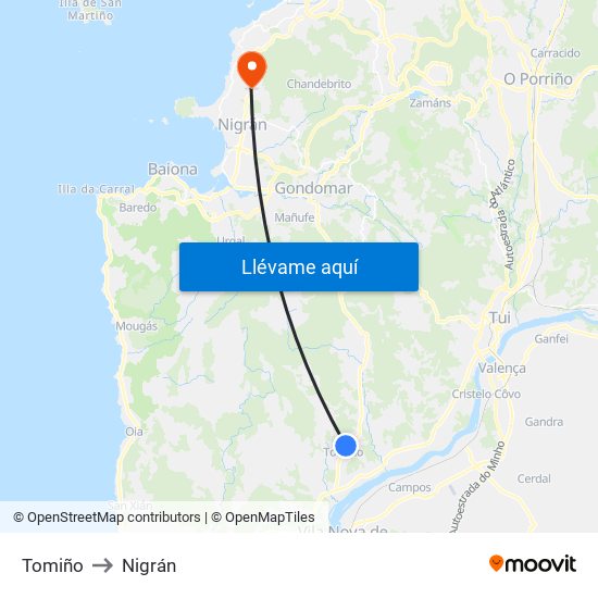 Tomiño to Nigrán map