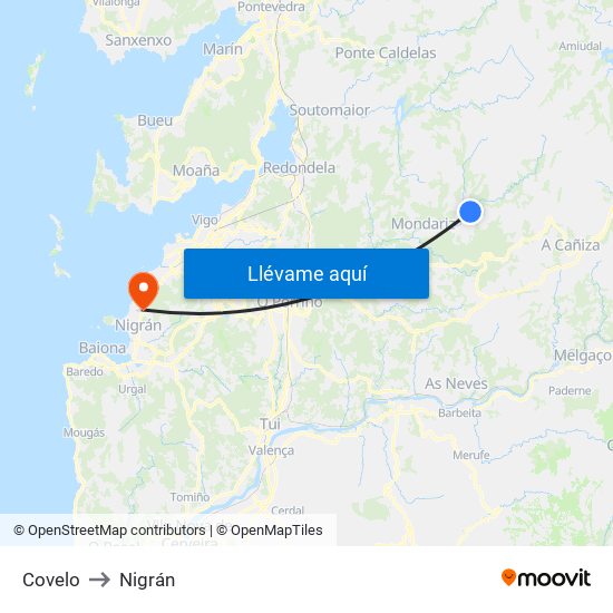 Covelo to Nigrán map