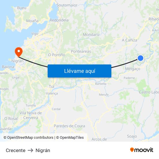 Crecente to Nigrán map