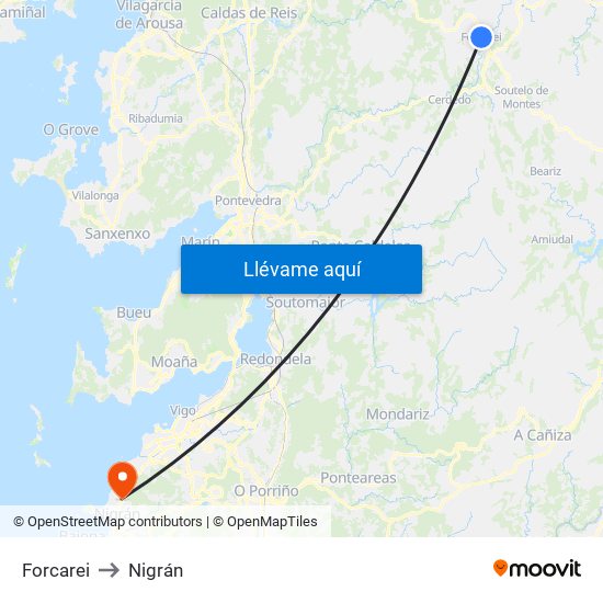 Forcarei to Nigrán map