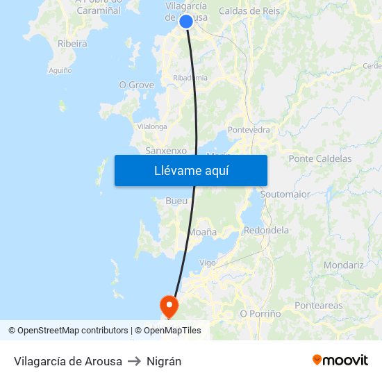 Vilagarcía de Arousa to Nigrán map