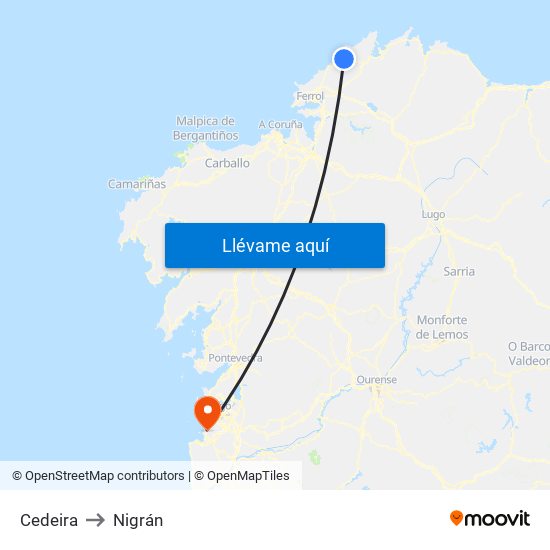 Cedeira to Nigrán map