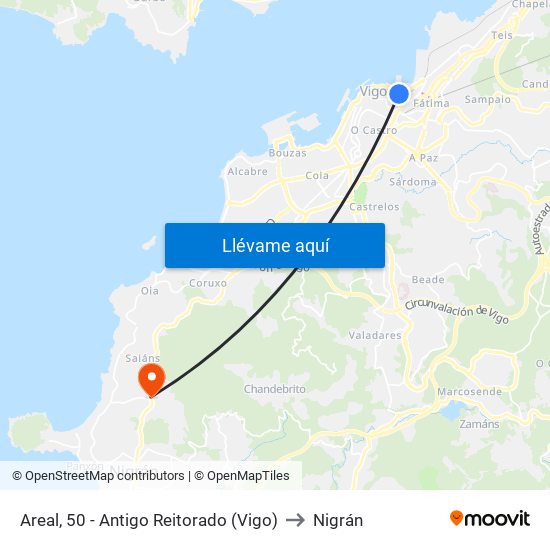 Areal, 50 - Antigo Reitorado (Vigo) to Nigrán map