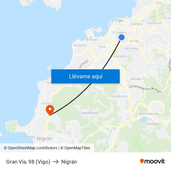 Gran Vía, 98 (Vigo) to Nigrán map