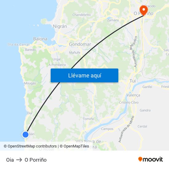 Oia to O Porriño map