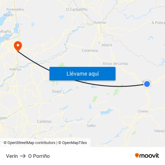 Verín to O Porriño map