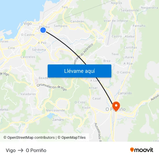 Vigo to O Porriño map