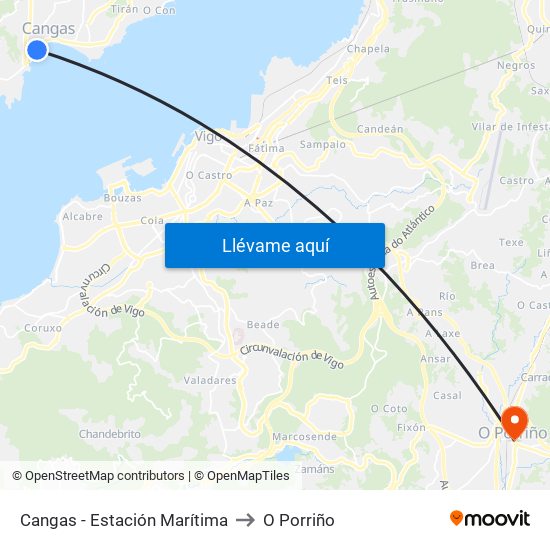 Cangas - Estación Marítima to O Porriño map