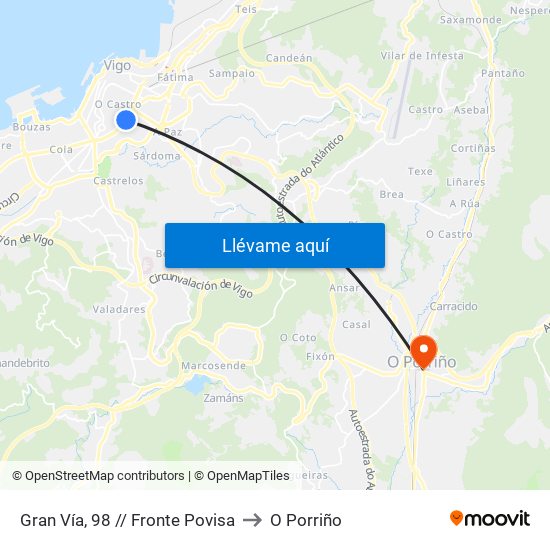 Gran Vía, 98 // Fronte Povisa to O Porriño map