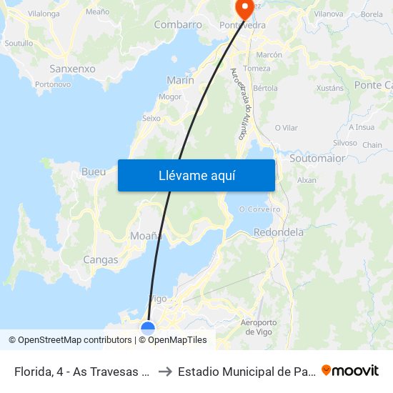 Florida, 4 - As Travesas (Vigo) to Estadio Municipal de Pasarón map