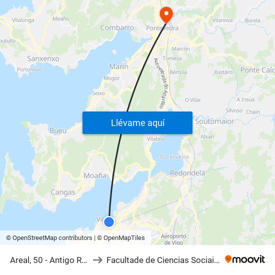 Areal, 50 - Antigo Reitorado (Vigo) to Facultade de Ciencias Sociais E da Comunicación map