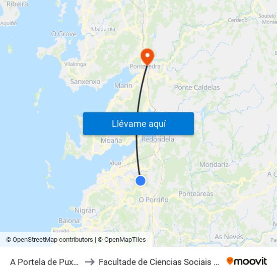 Puxeiros to Facultade de Ciencias Sociais E da Comunicación map