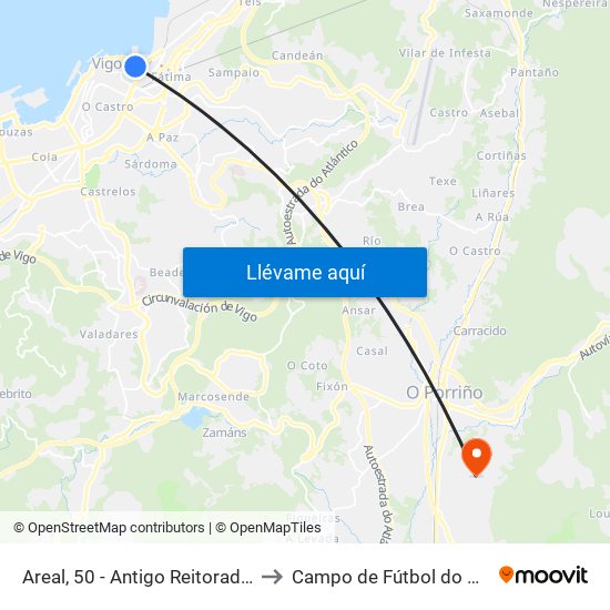 Areal, 50 - Antigo Reitorado (Vigo) to Campo de Fútbol do Carballo map