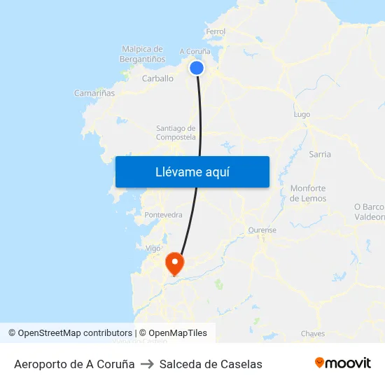 Aeroporto de A Coruña to Salceda de Caselas map