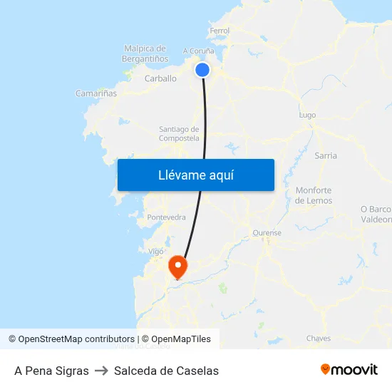 A Pena Sigras to Salceda de Caselas map
