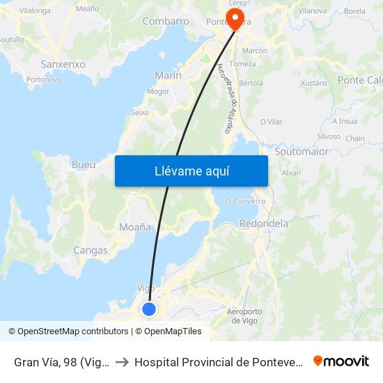 Gran Vía, 98 (Vigo) to Hospital Provincial de Pontevedra map