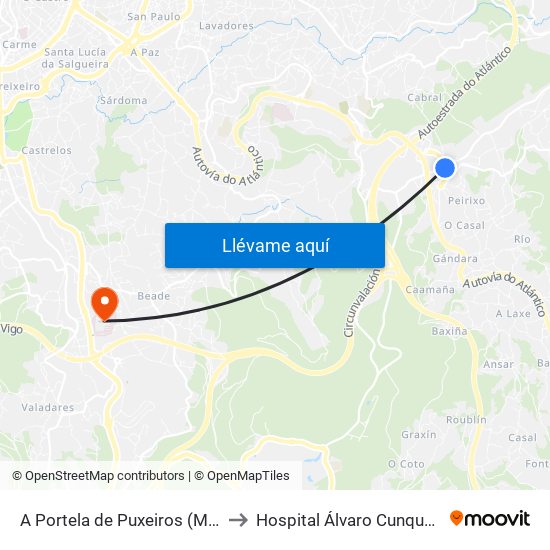 A Portela de Puxeiros (Mos) to Hospital Álvaro Cunqueiro map