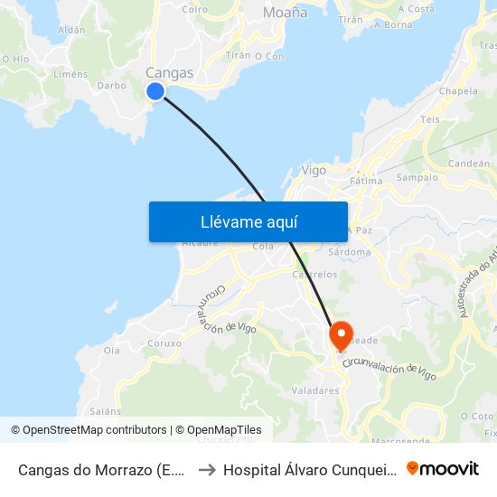 Cangas do Morrazo (E.A.) to Hospital Álvaro Cunqueiro map