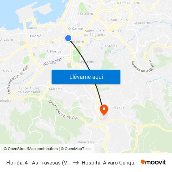 Florida, 4 - As Travesas (Vigo) to Hospital Álvaro Cunqueiro map