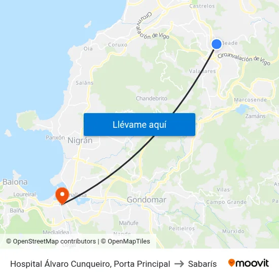 Hospital Álvaro Cunqueiro, Porta Principal to Sabarís map