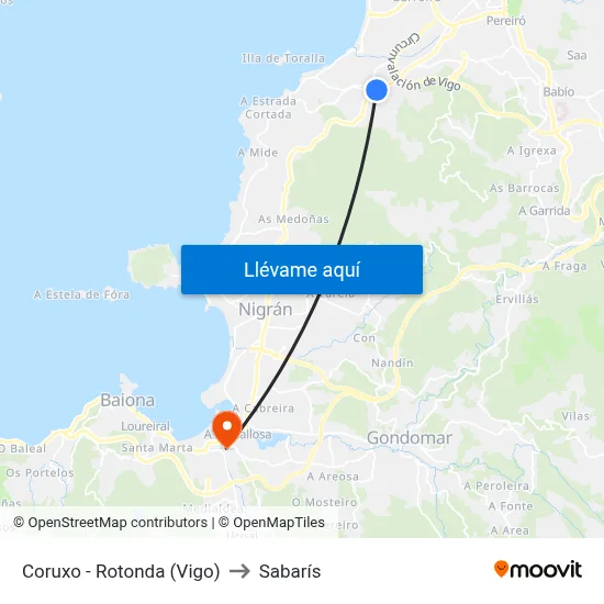 Coruxo - Rotonda (Vigo) to Sabarís map