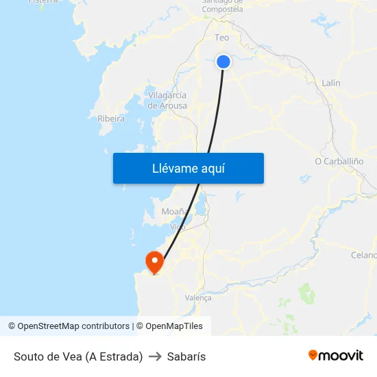 Souto de Vea (A Estrada) to Sabarís map
