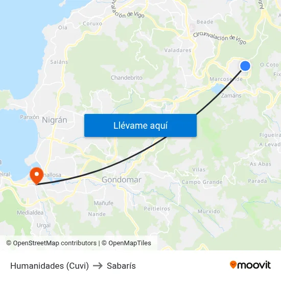 Humanidades (Cuvi) to Sabarís map