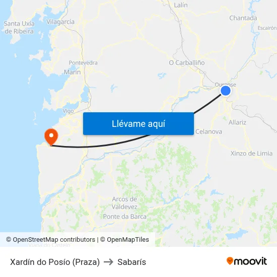 Xardín do Posío (Praza) to Sabarís map