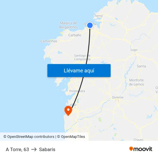 A Torre, 63 to Sabarís map