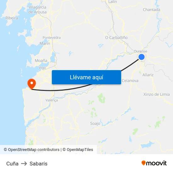 Cuña to Sabarís map