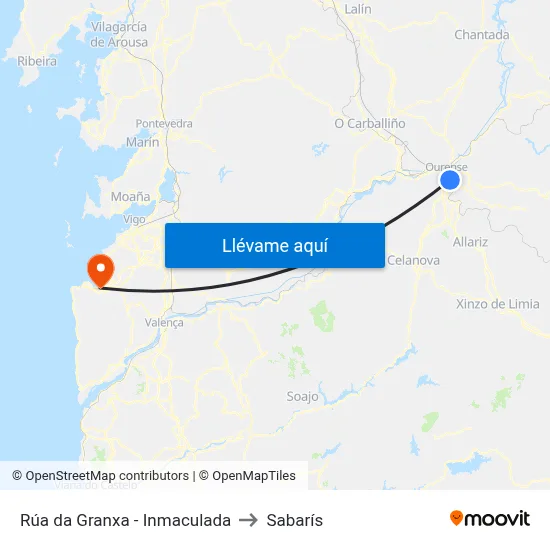 Rúa da Granxa - Inmaculada to Sabarís map