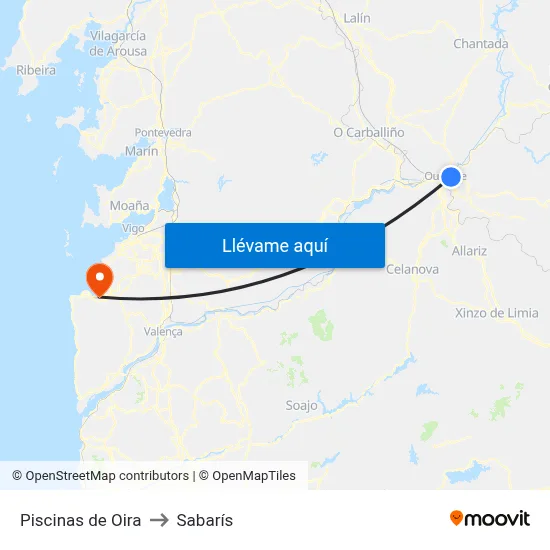 Piscinas de Oira to Sabarís map