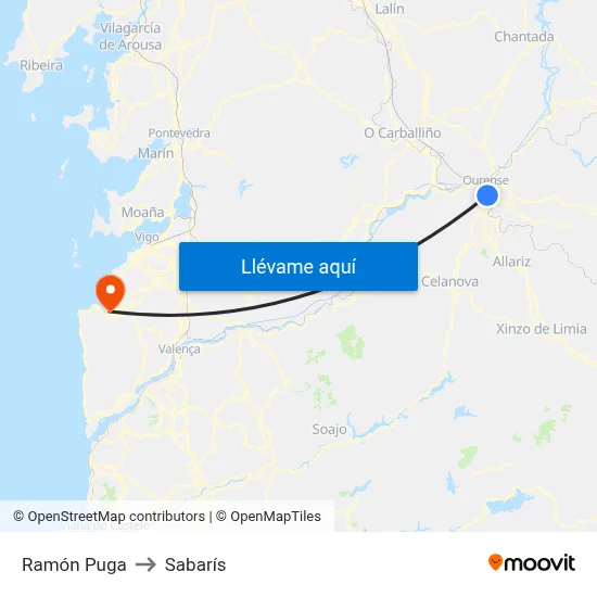 Ramón Puga to Sabarís map