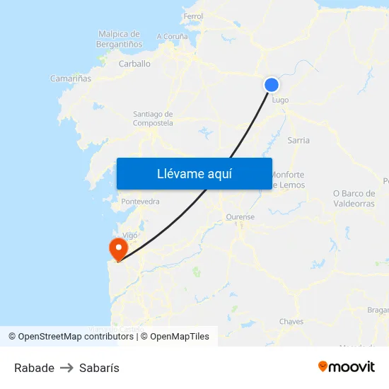 Rabade to Sabarís map