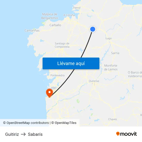 Guitiriz to Sabarís map