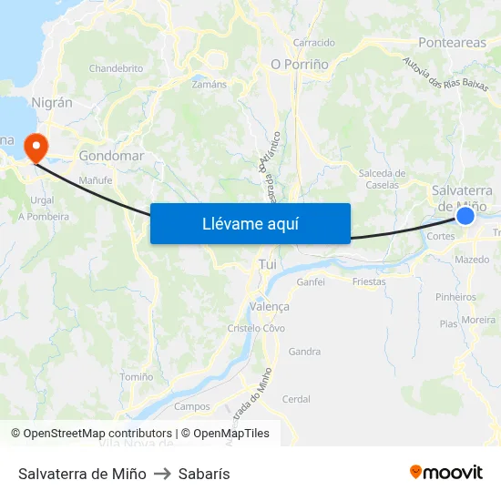 Salvaterra de Miño to Sabarís map