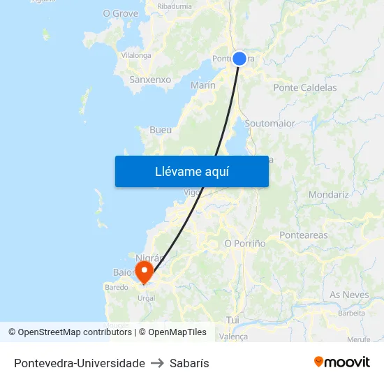 Pontevedra-Universidade to Sabarís map